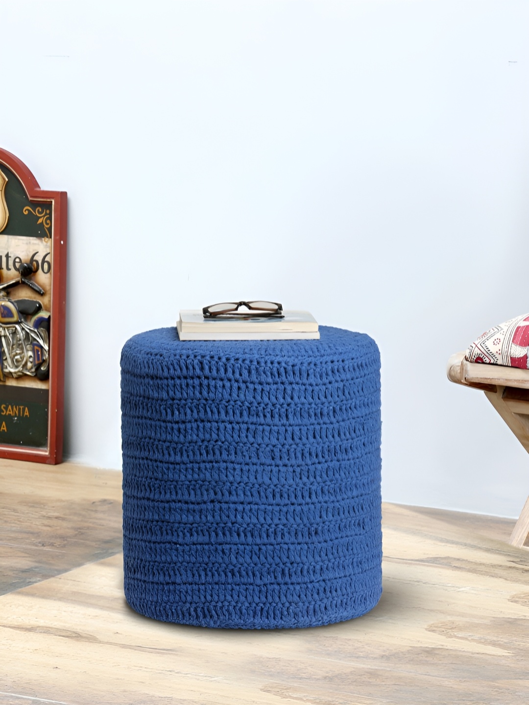 

ROMEE Twisted Rope Design Ottomans, Blue