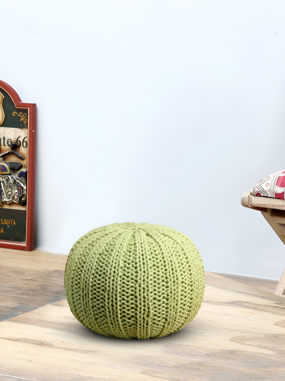 

ROMEE Twisted Rope Design Pouffe, Green