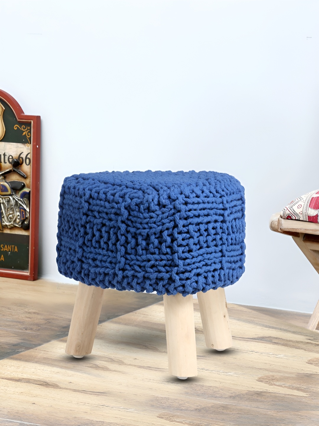 

ROMEE Twisted Rope Design Ottomans, Blue