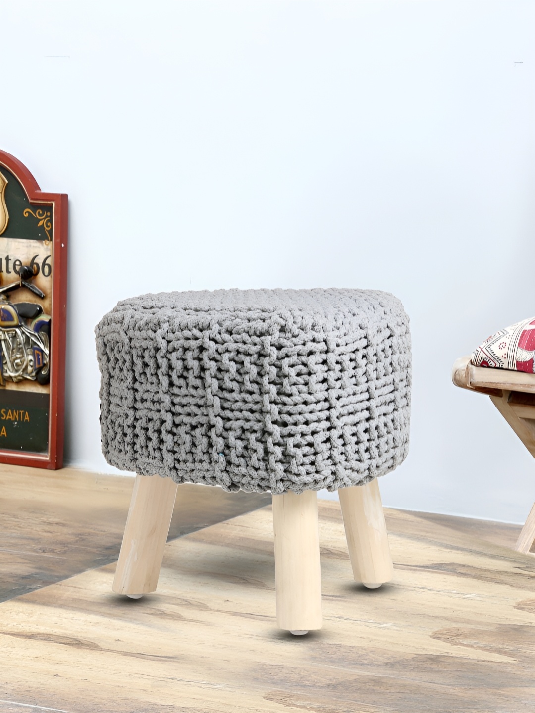 

ROMEE Twisted Rope Design Ottomans, Grey