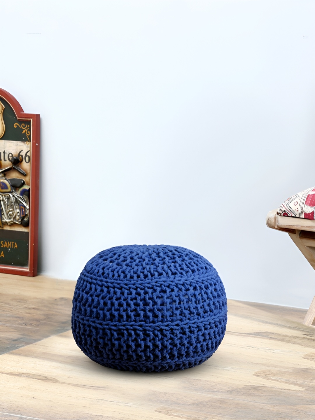 

ROMEE Twisted Rope Design Pouffe, Blue
