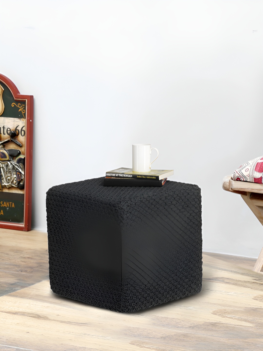 

ROMEE Twisted Rope Design Ottomans, Black