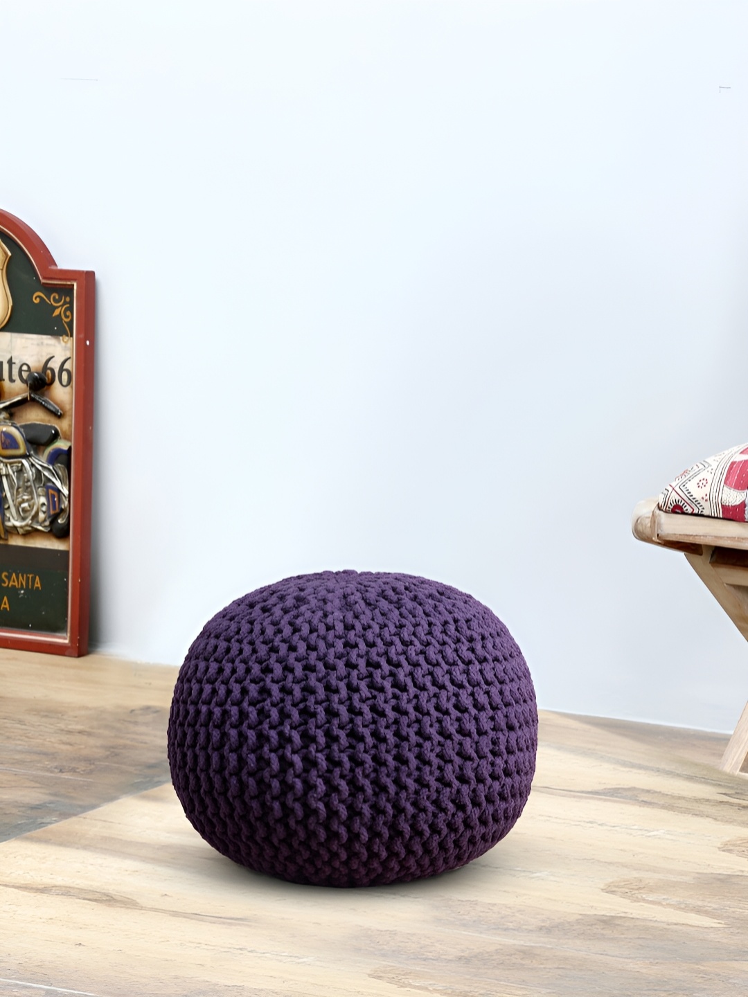 ROMEE Twisted Rope Design Pouffe, Purple