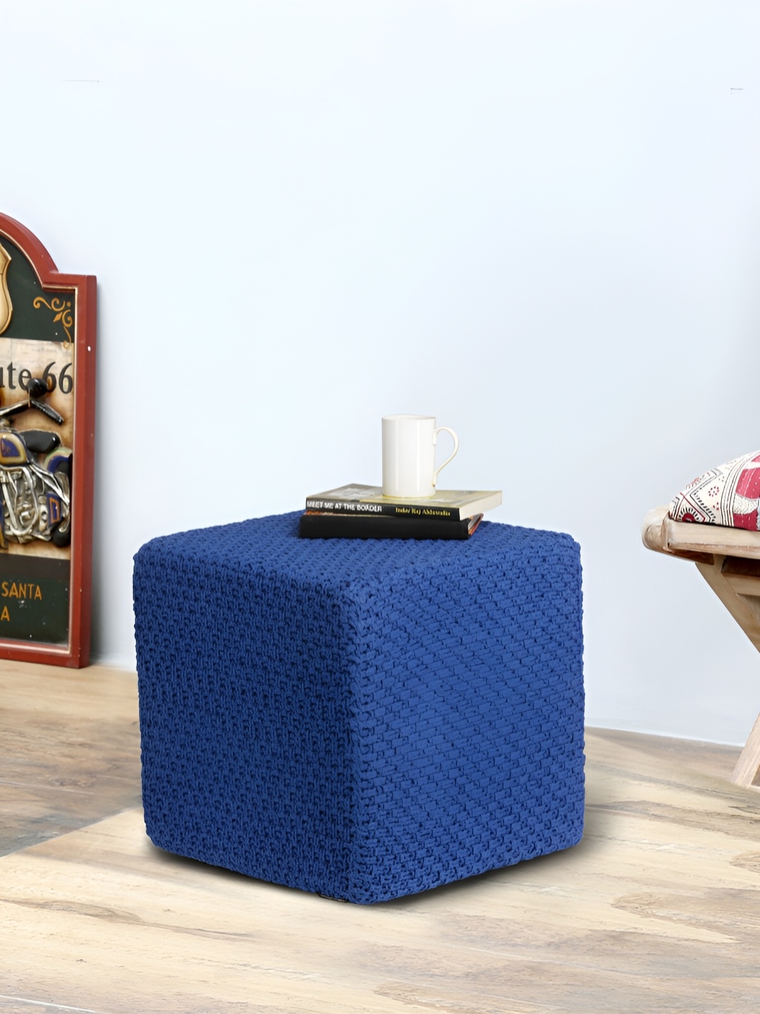 

ROMEE Twisted Rope Design Ottomans, Blue