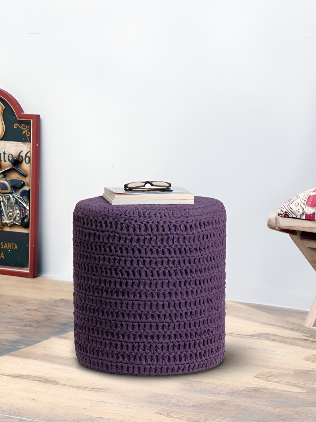 

ROMEE Twisted Rope Design Ottomans, Purple