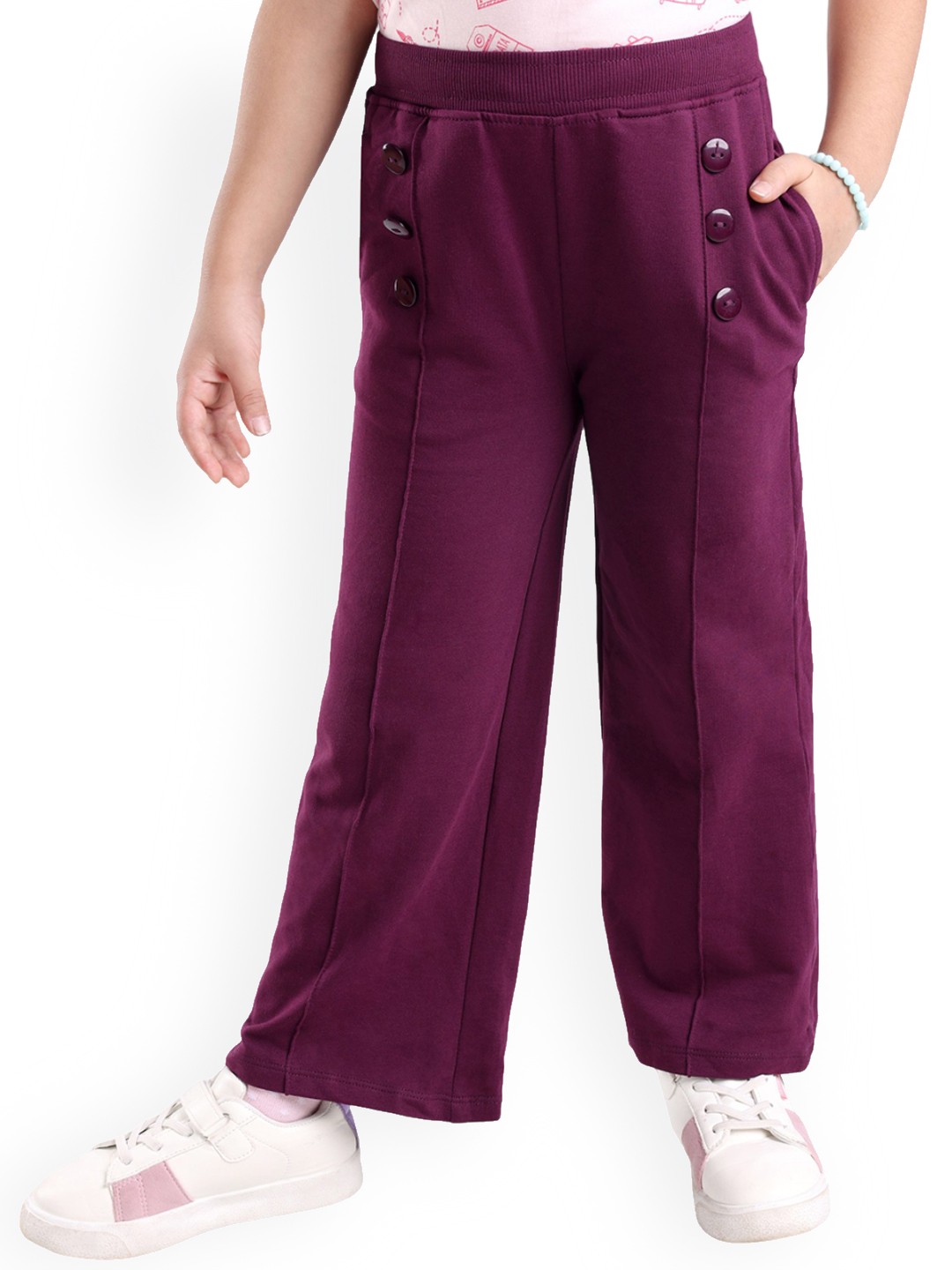 

Honeyhap Girls Straight Fit Bio Finish Cotton Track Pants, Purple