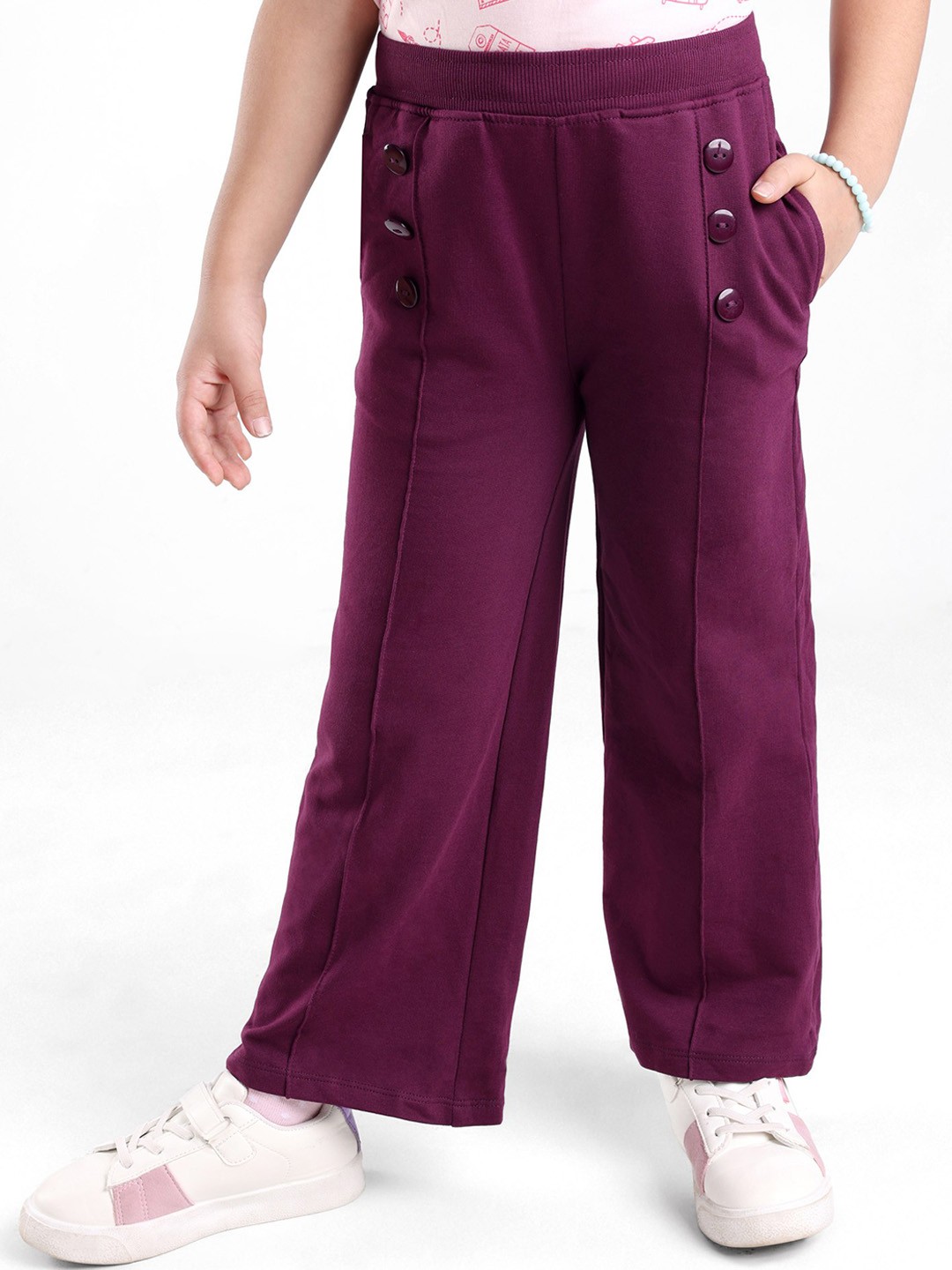 

Honeyhap Girls Straight Fit Bio Finish Cotton Track Pants, Purple