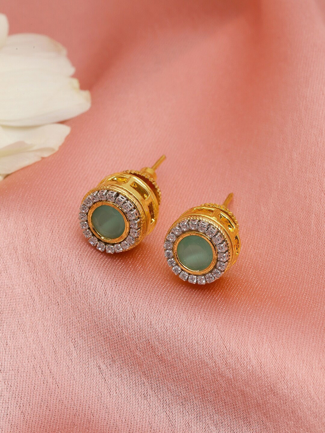 

Ruby Raang Gold-Plated Contemporary Kundan Studs Earrings, Green