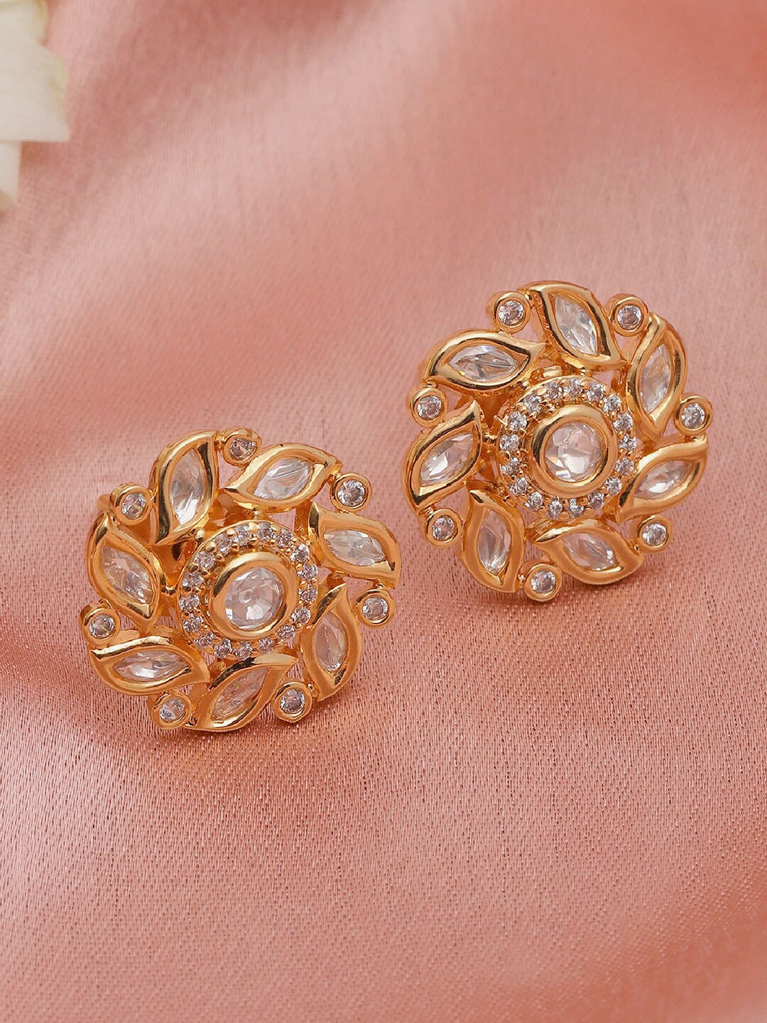 

Ruby Raang Gold-Plated Contemporary Kundan Studs Earrings