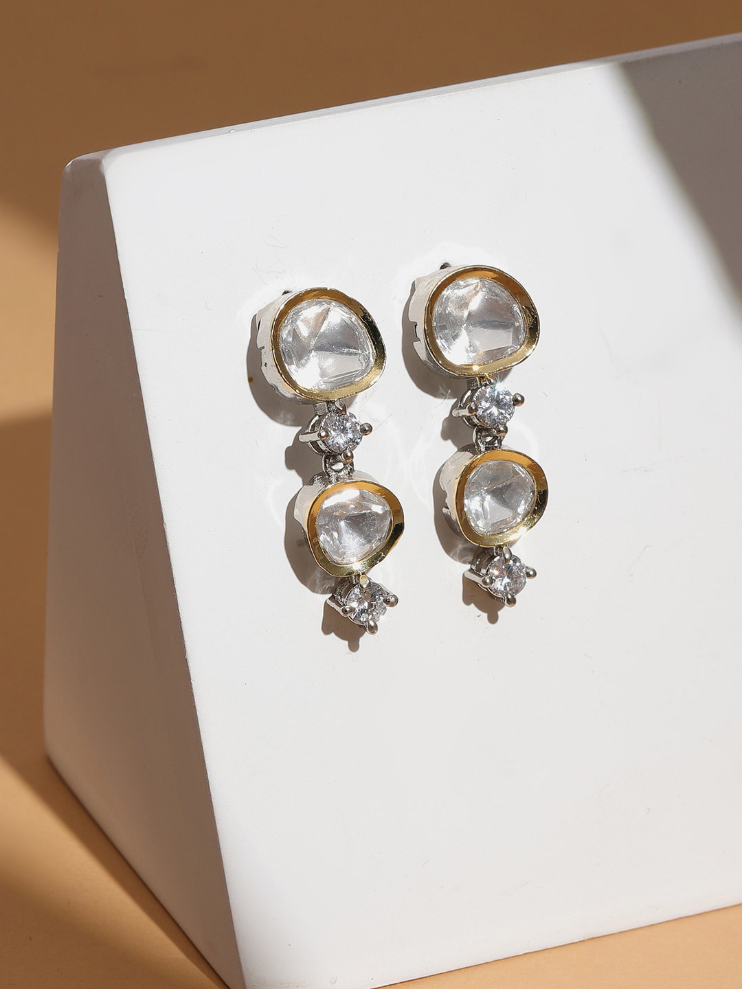 

Ruby Raang Silver-Plated Contemporary Kundan Drop Earrings
