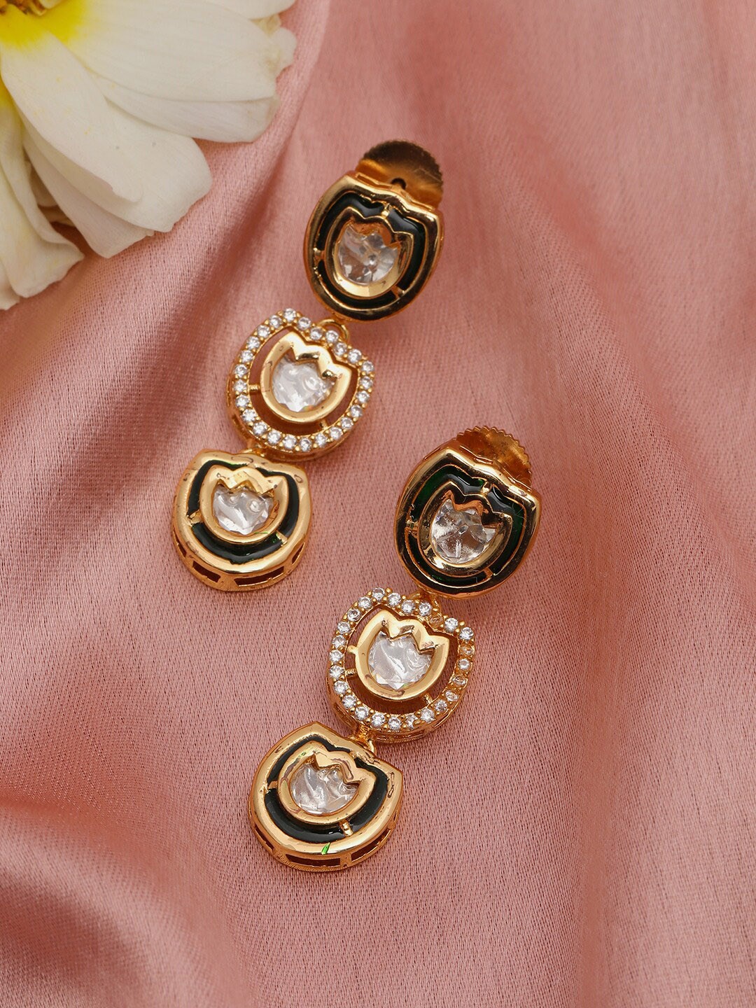 

Ruby Raang Gold-Plated Kundan Studded Contemporary Drop Earrings