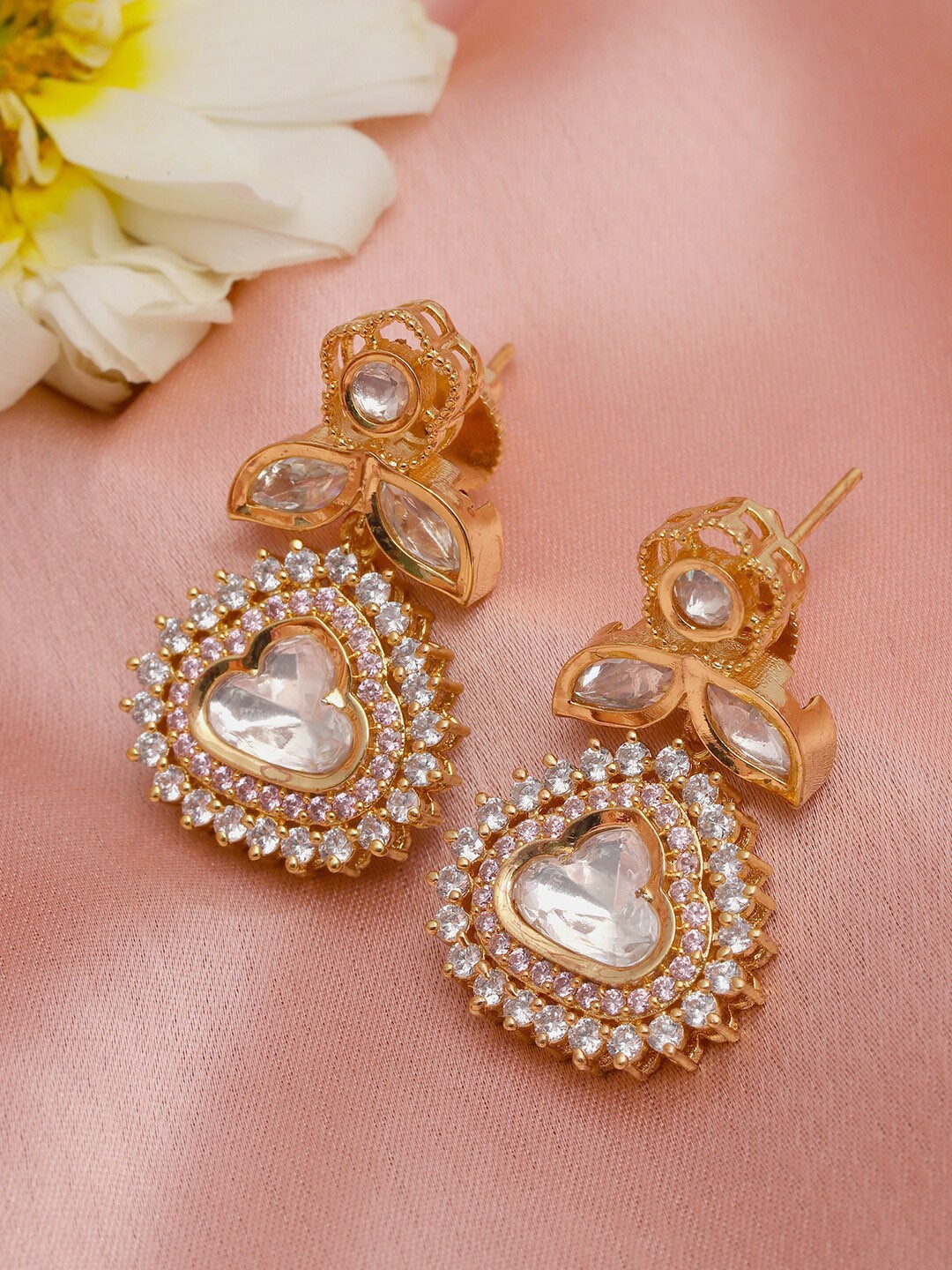 

Ruby Raang Gold-Plated Kundan Studded Contemporary Drop Earrings