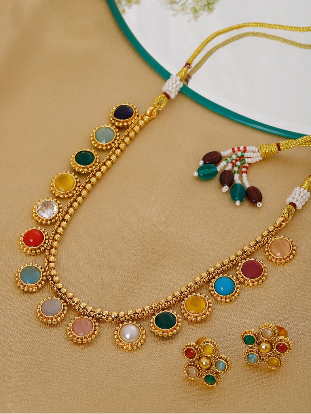 

Ruby Raang Gold-Plated Stones-Studded Jewellery Set