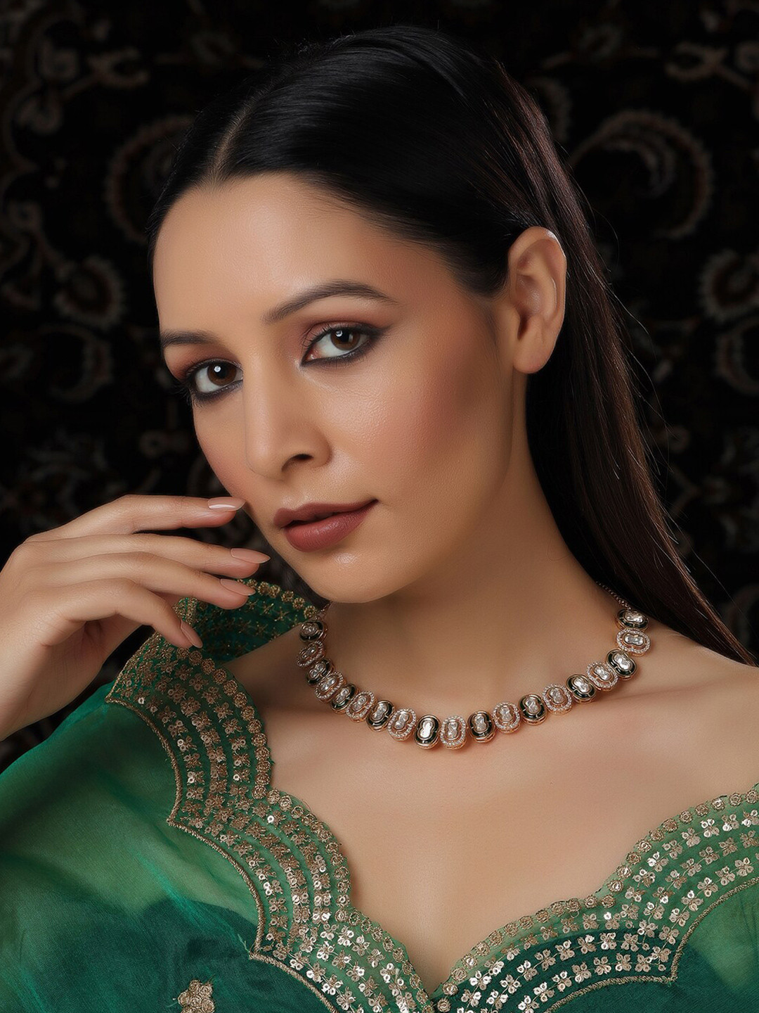 

Ruby Raang Brass Gold-Plated Meenakari Necklace