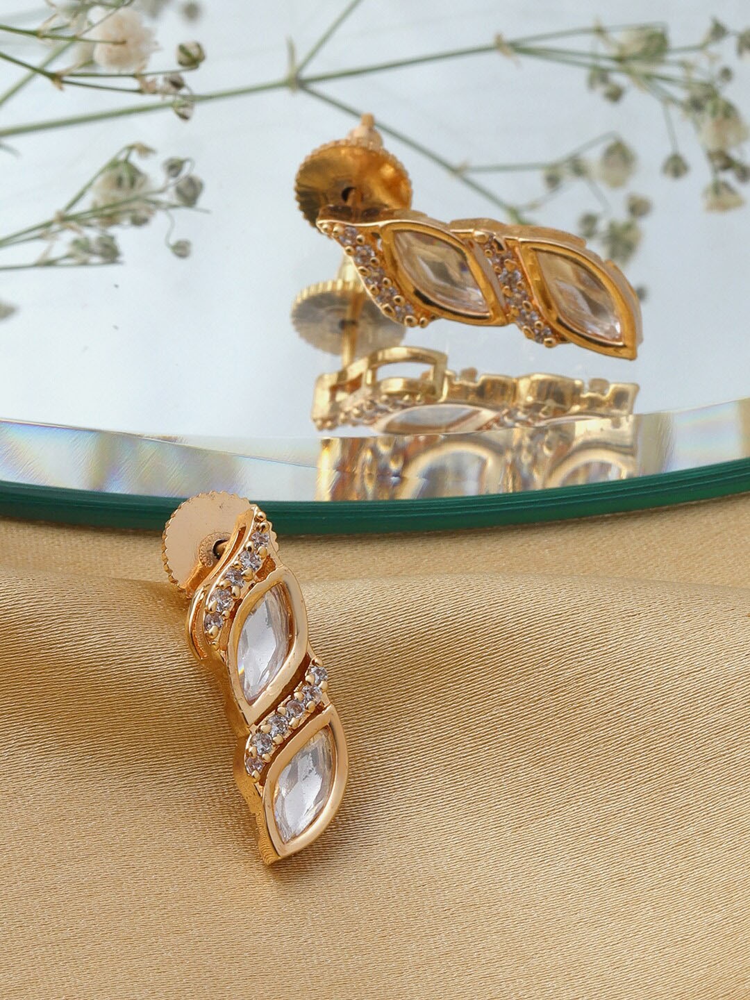 

Ruby Raang Gold-Plated Kundan Studded Contemporary Drop Earrings