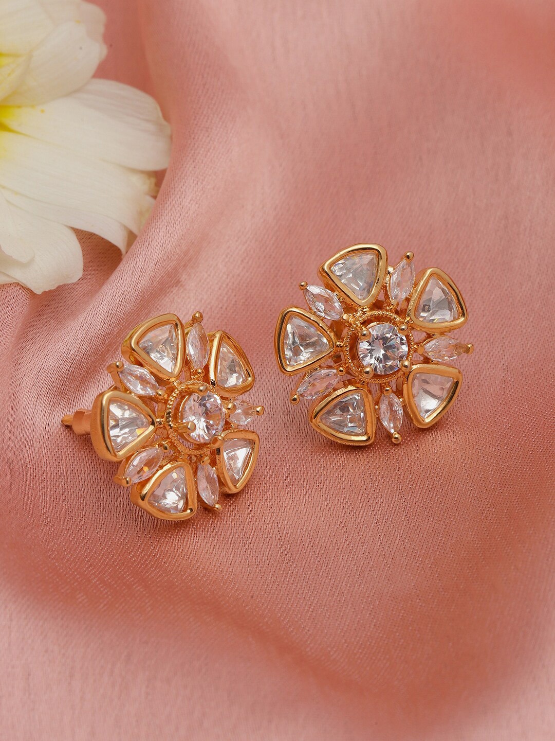 

Ruby Raang Gold-Plated Kundan Studded Contemporary Studs