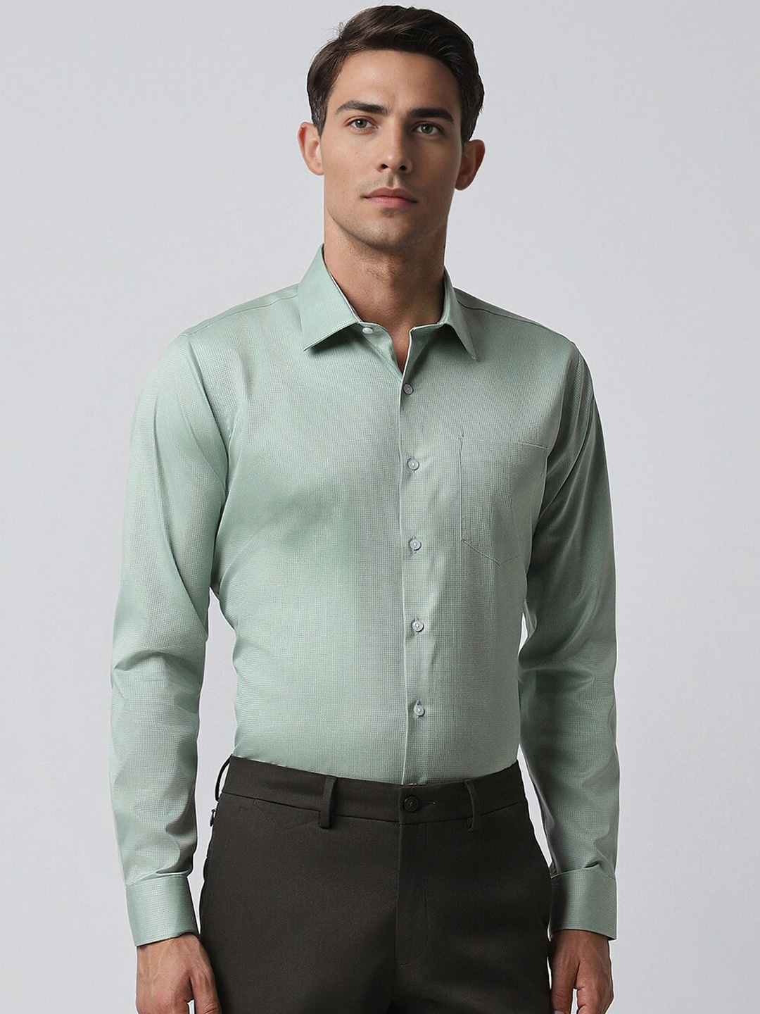 

Van Heusen Spread Collar Slim Fit Opaque Formal Shirt, Green