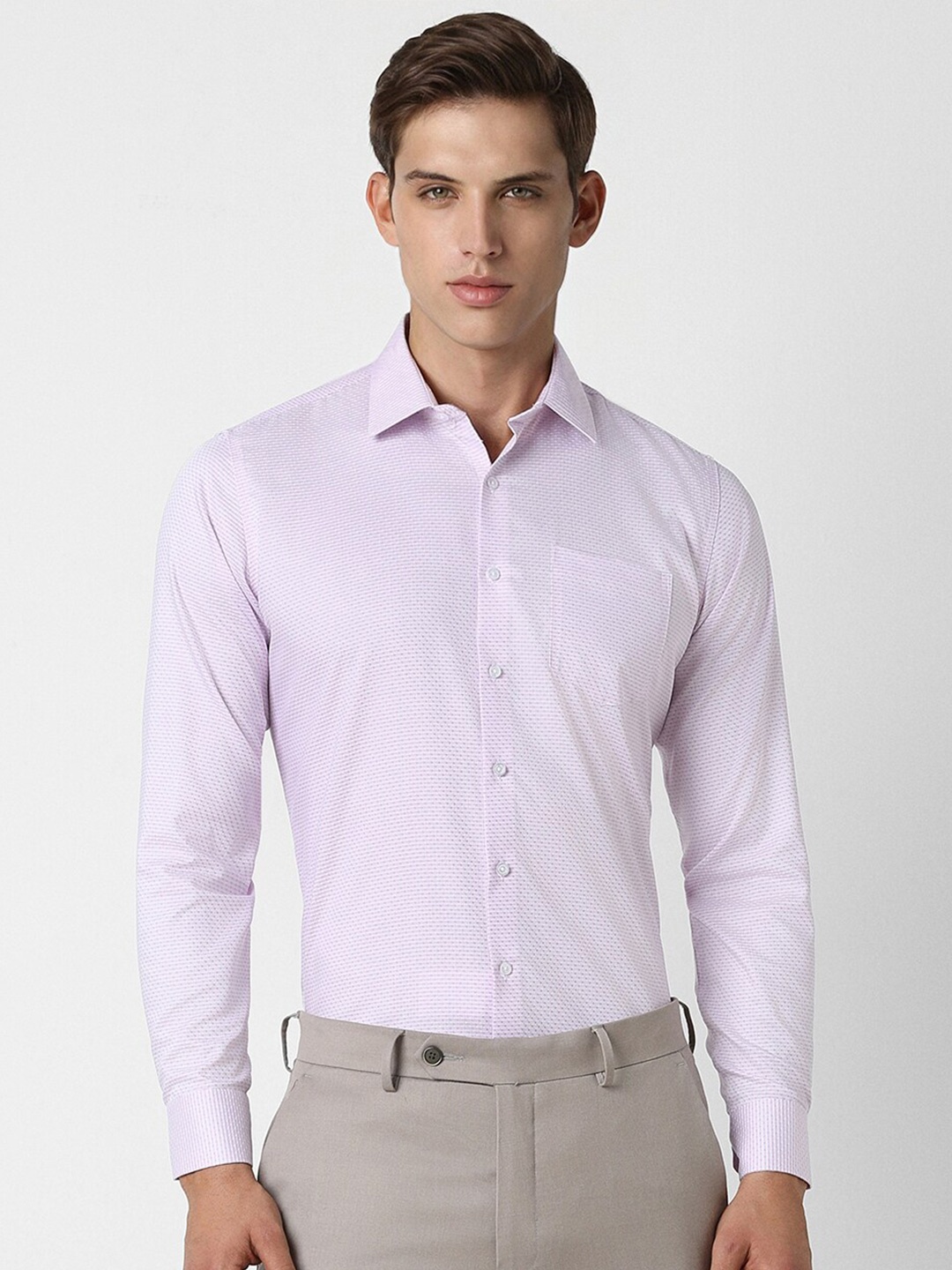 

Van Heusen Slim Fit Opaque Self Design Cotton Formal Shirt, Pink