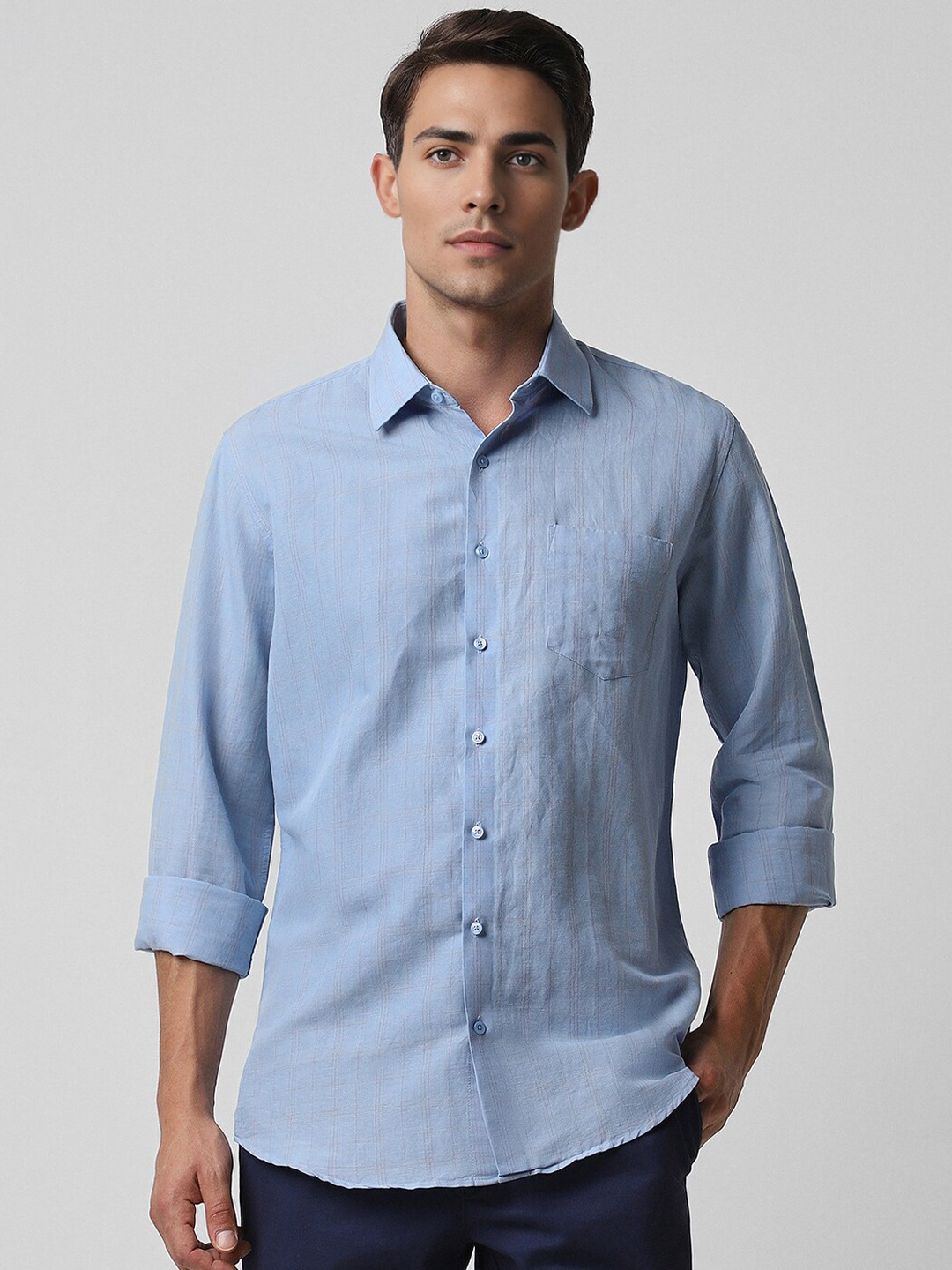 

Van Heusen Slim Fit Opaque Tartan Checked Casual Shirt, Blue