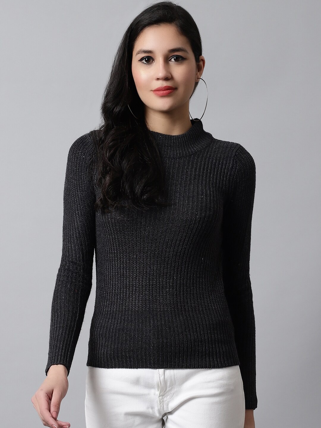 

NoBarr Self Design High Neck Pullover, Black