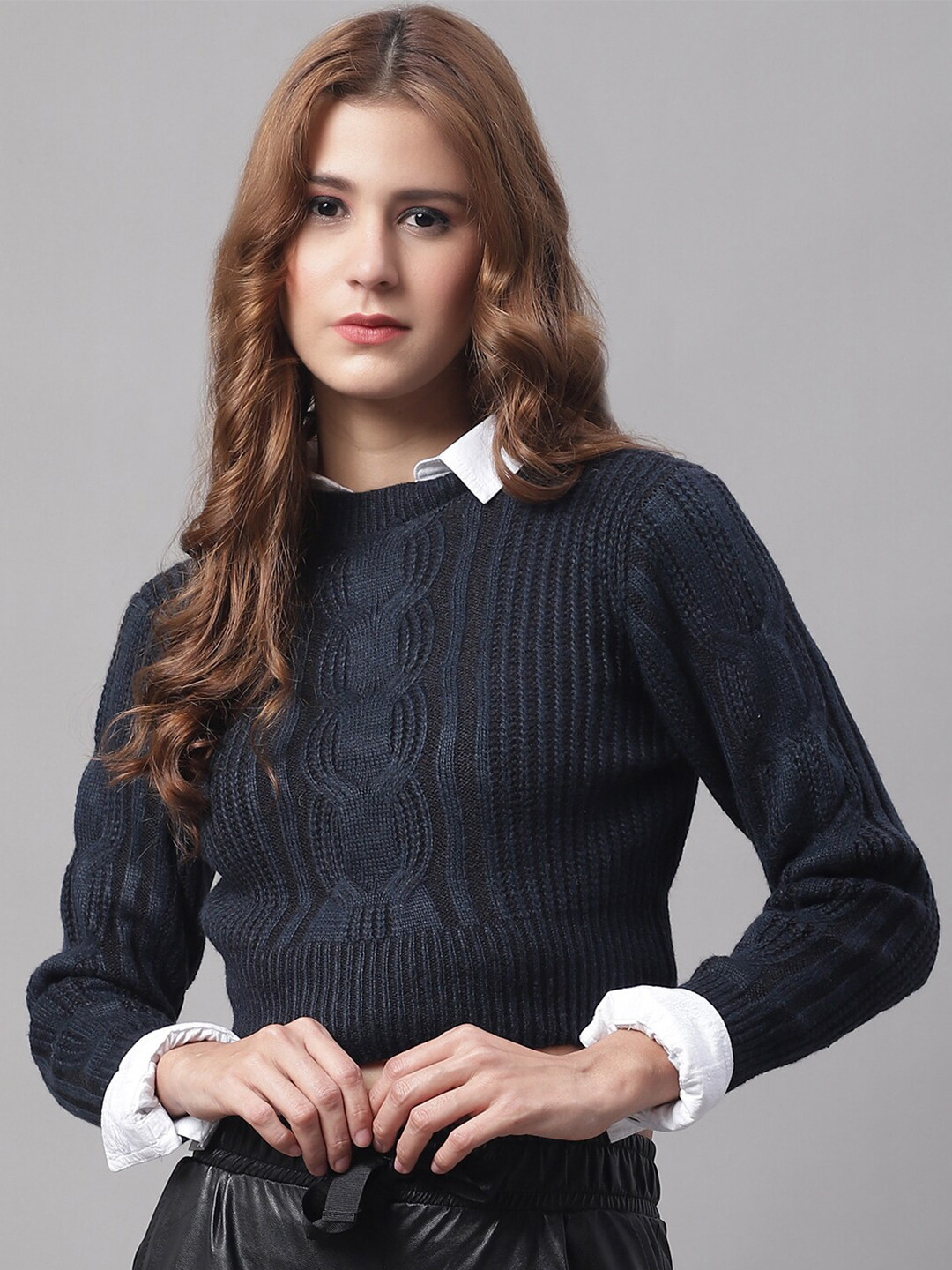 

NoBarr Women Striped Crop Pullover, Blue