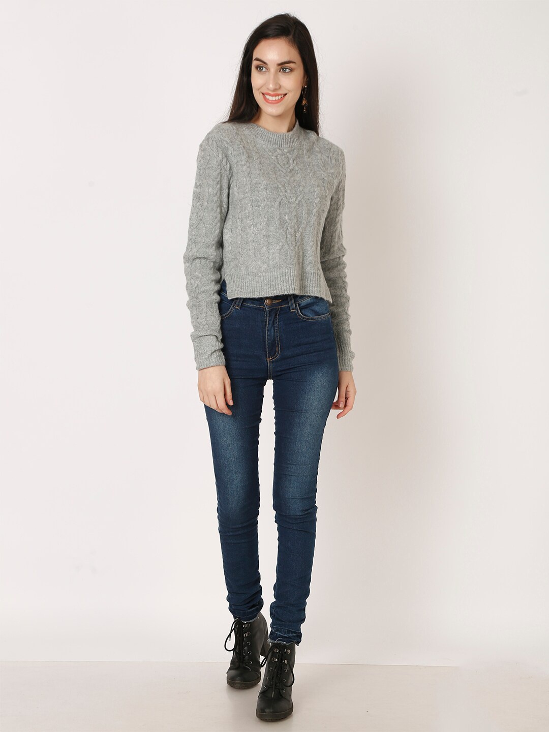 

NoBarr Women Cable Knit Pullover, Grey