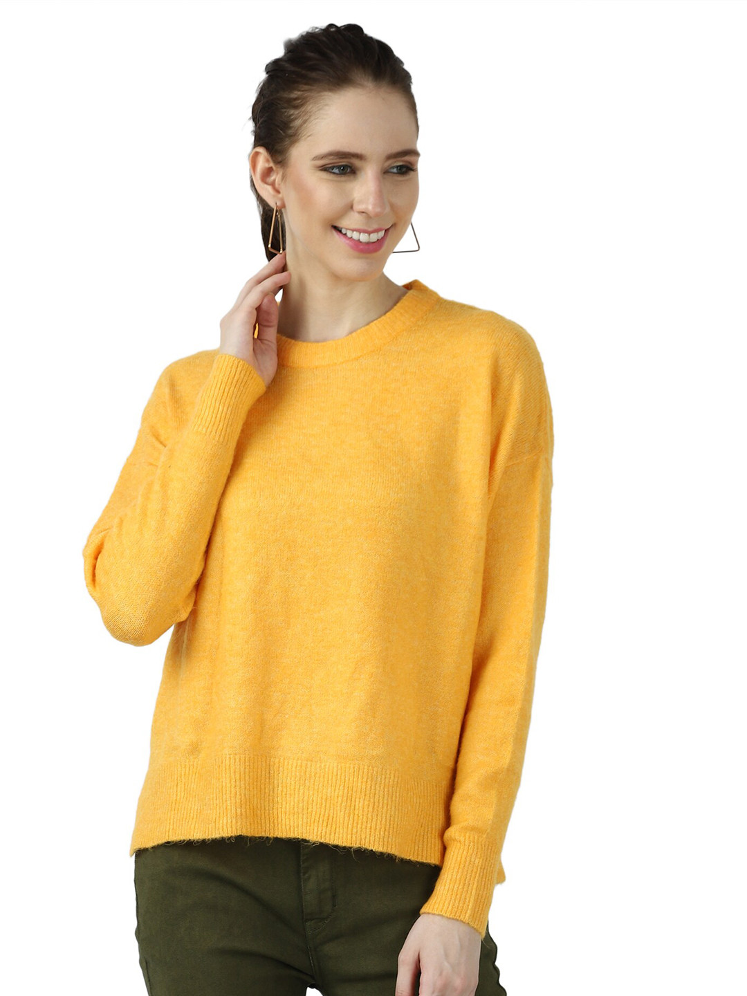 

NoBarr Round Neck Pullover Sweater, Yellow