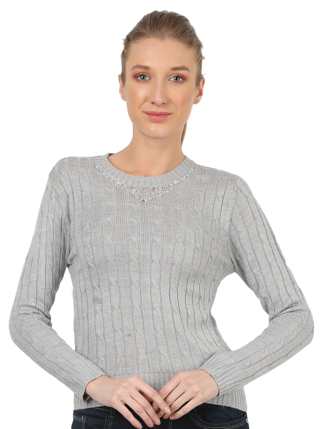 

NoBarr Round Neck Pullover Sweaters, Grey