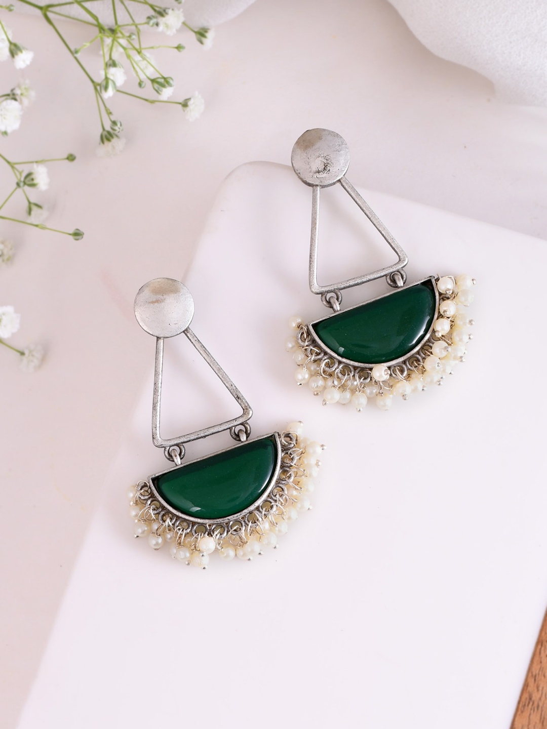 

DASTOOR Gold-Plated Geometric Oxidised Drop Earrings, Silver