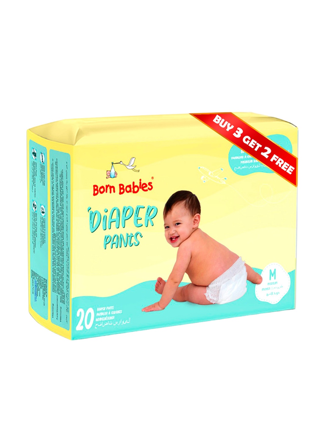

Born Babies Leakage Protection Three Layer Baby Diaper Pants - M - 20Pcs, White