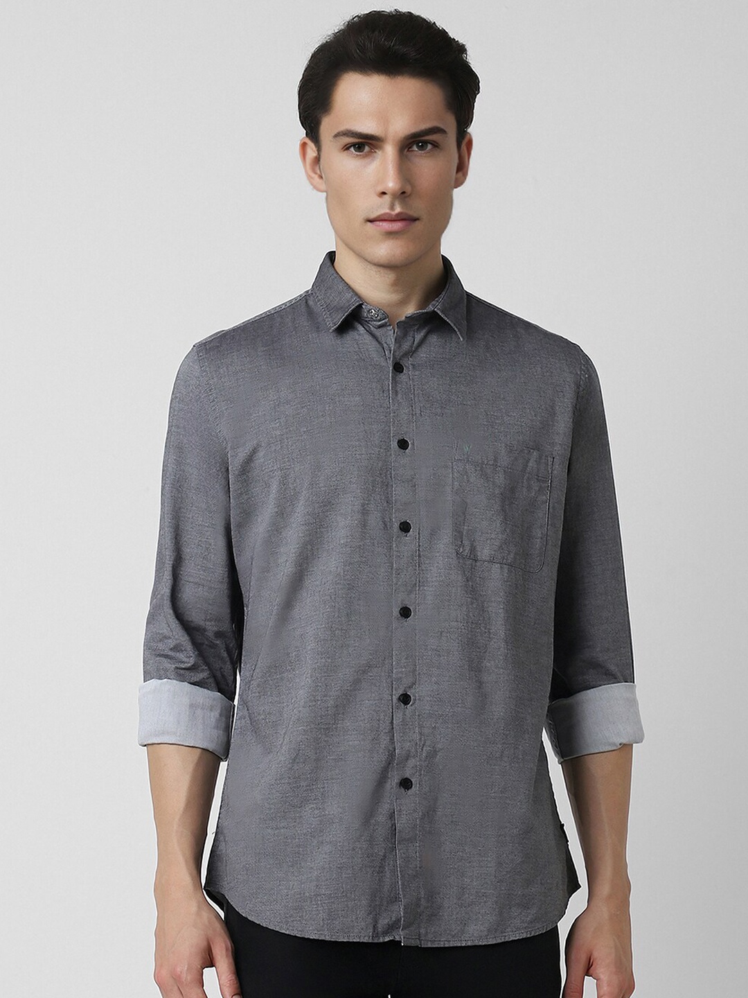 

VAN HEUSEN DENIM LABS Spread Collar Slim Fit Opaque Cotton Casual Shirt, Grey