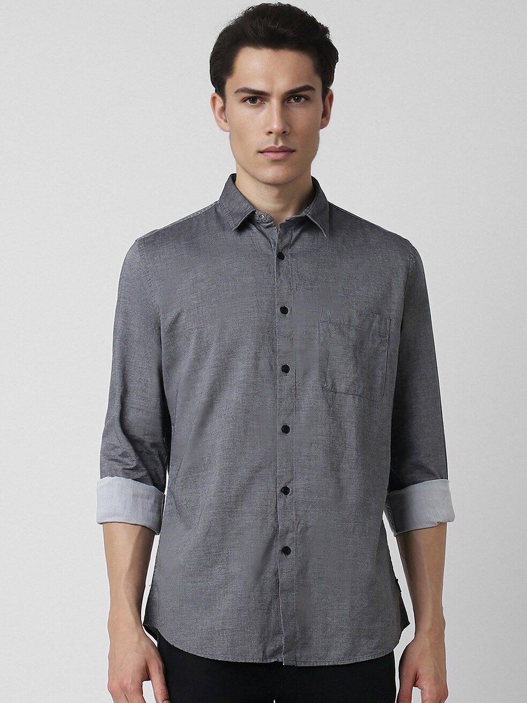 

VAN HEUSEN DENIM LABS Spread Collar Slim Fit Opaque cotton Casual Shirt, Grey