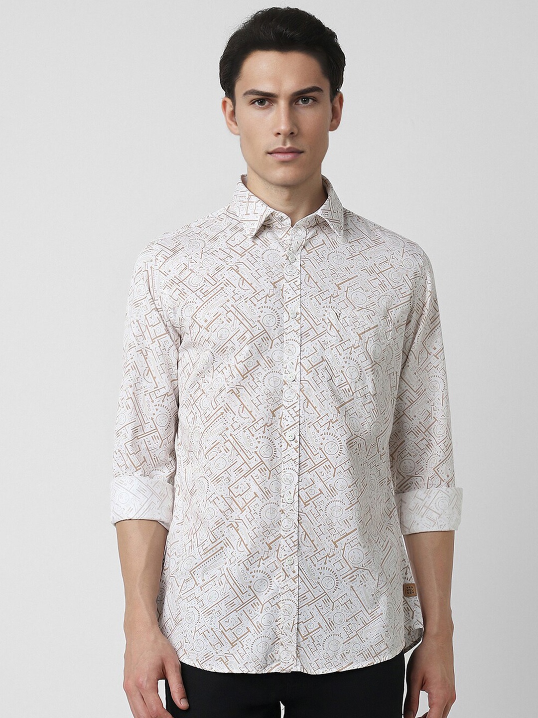 

VAN HEUSEN DENIM LABS Spread Collar Slim Fit Opaque Printed Cotton Casual Shirt, White