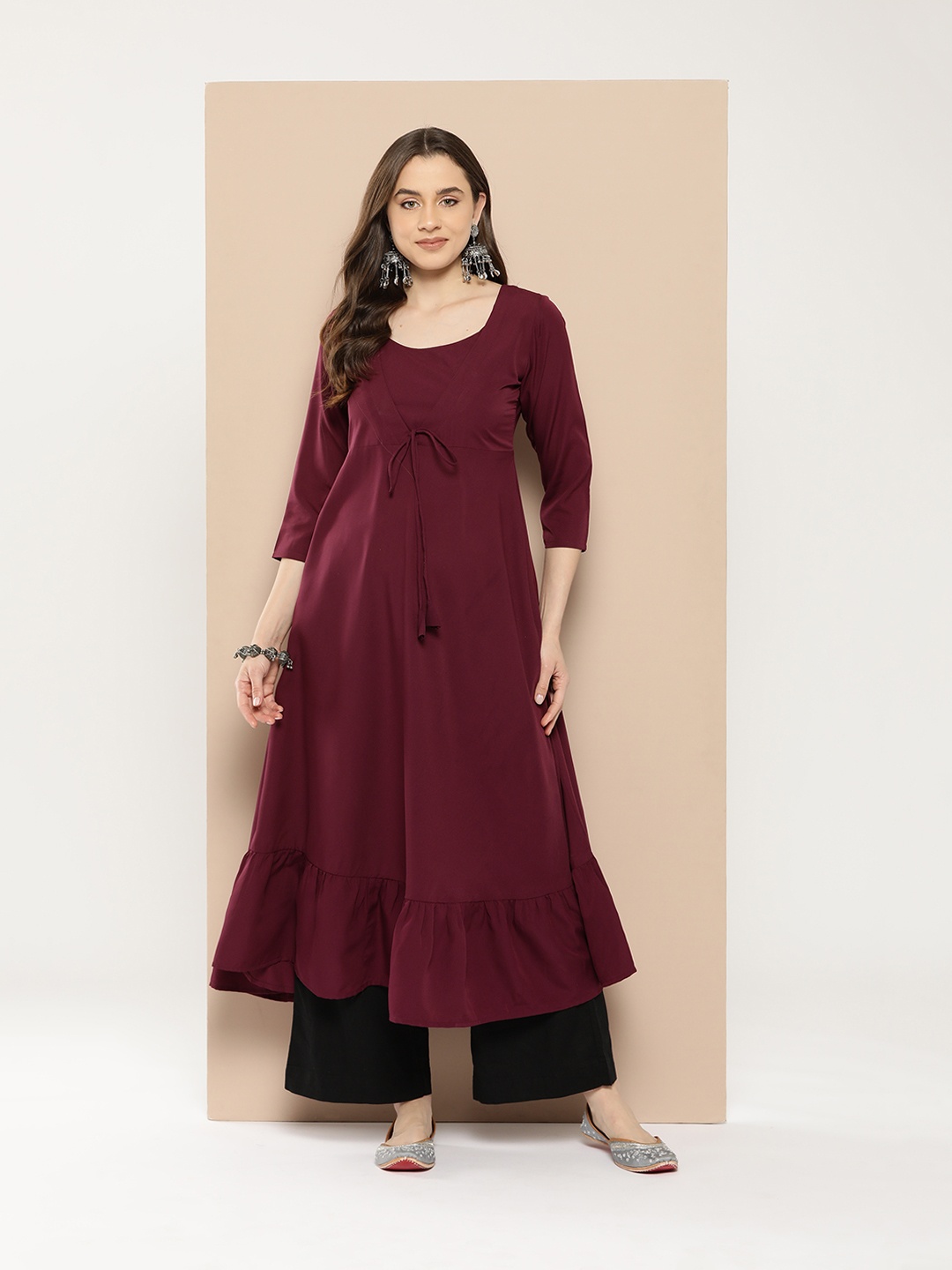 

MBE Women Solid Crepe Anarkali Kurta, Maroon