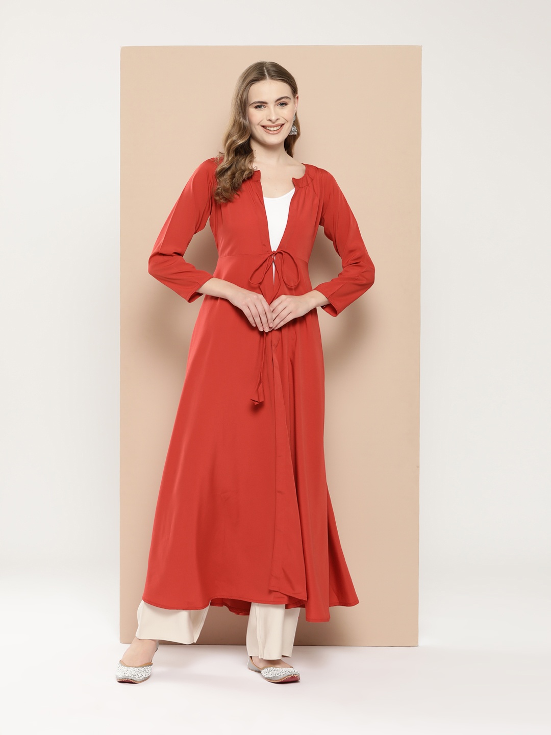 

MBE Women Solid Crepe Anarkali Kurta, Red