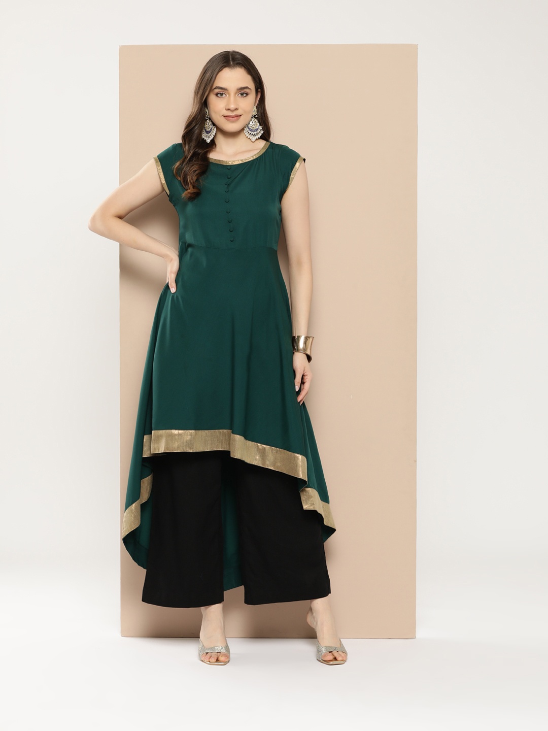 

MBE Women Yoke Design Gotta Patti Crepe Anarkali Kurta, Green