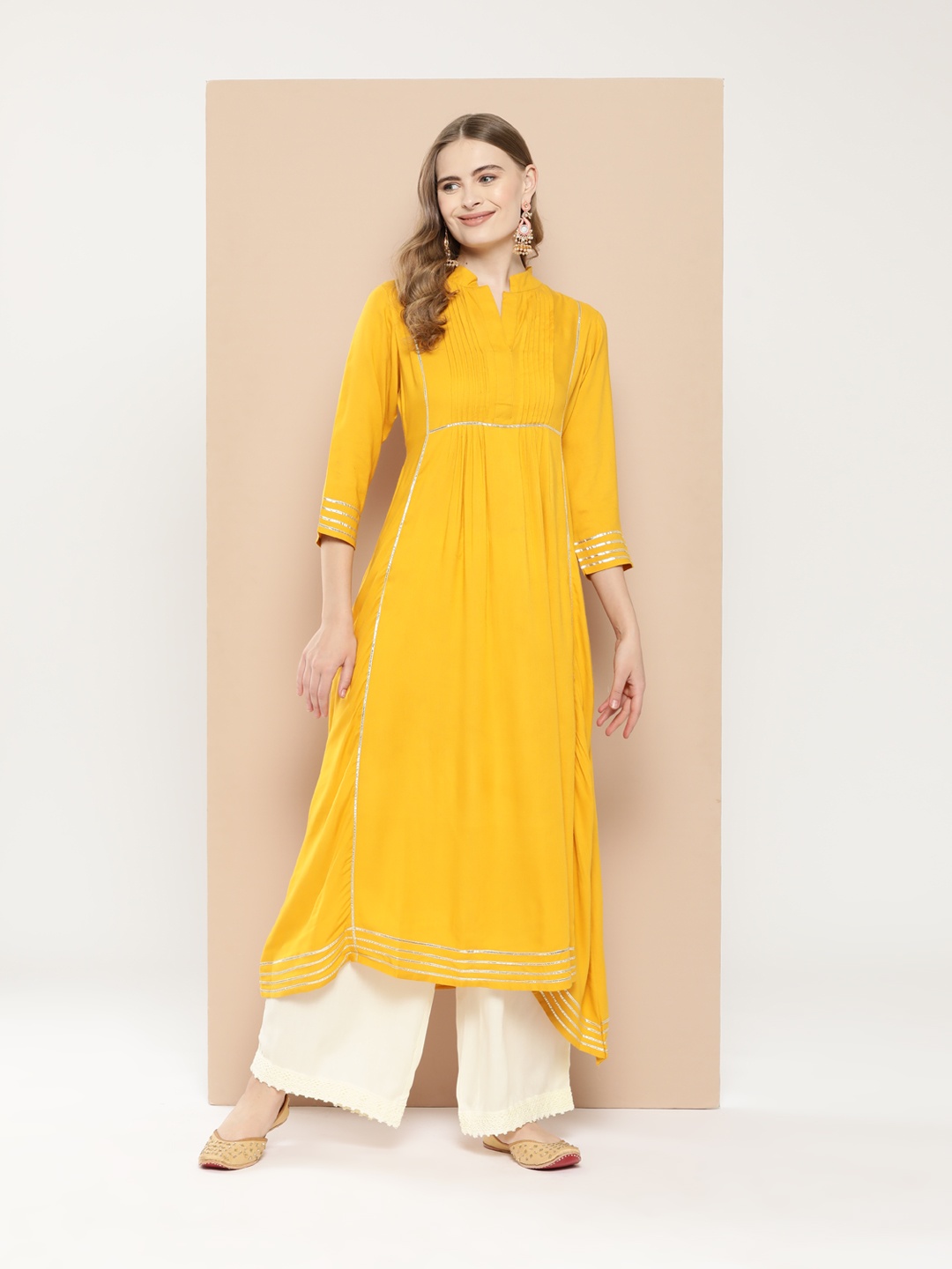 

MBE Mandarin Collar Gotta Patti Kurta, Mustard