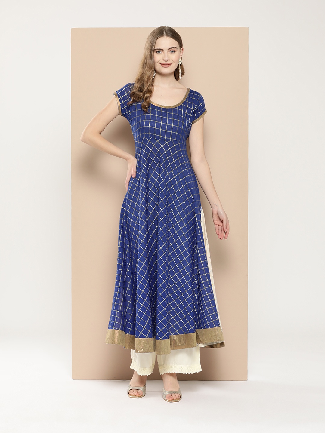 

MBE Checked Pure Cotton Anarkali Kurta, Blue