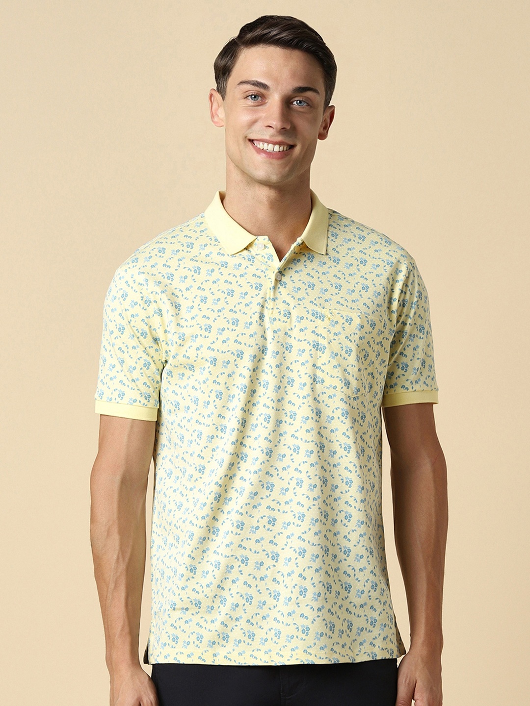 

Allen Solly Printed Polo Collar Pure Cotton T-shirt, Yellow