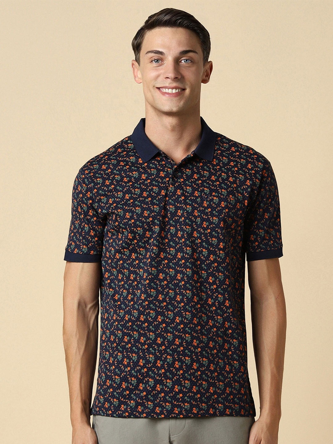

Allen Solly Printed Polo Collar Cotton T-shirt, Navy blue