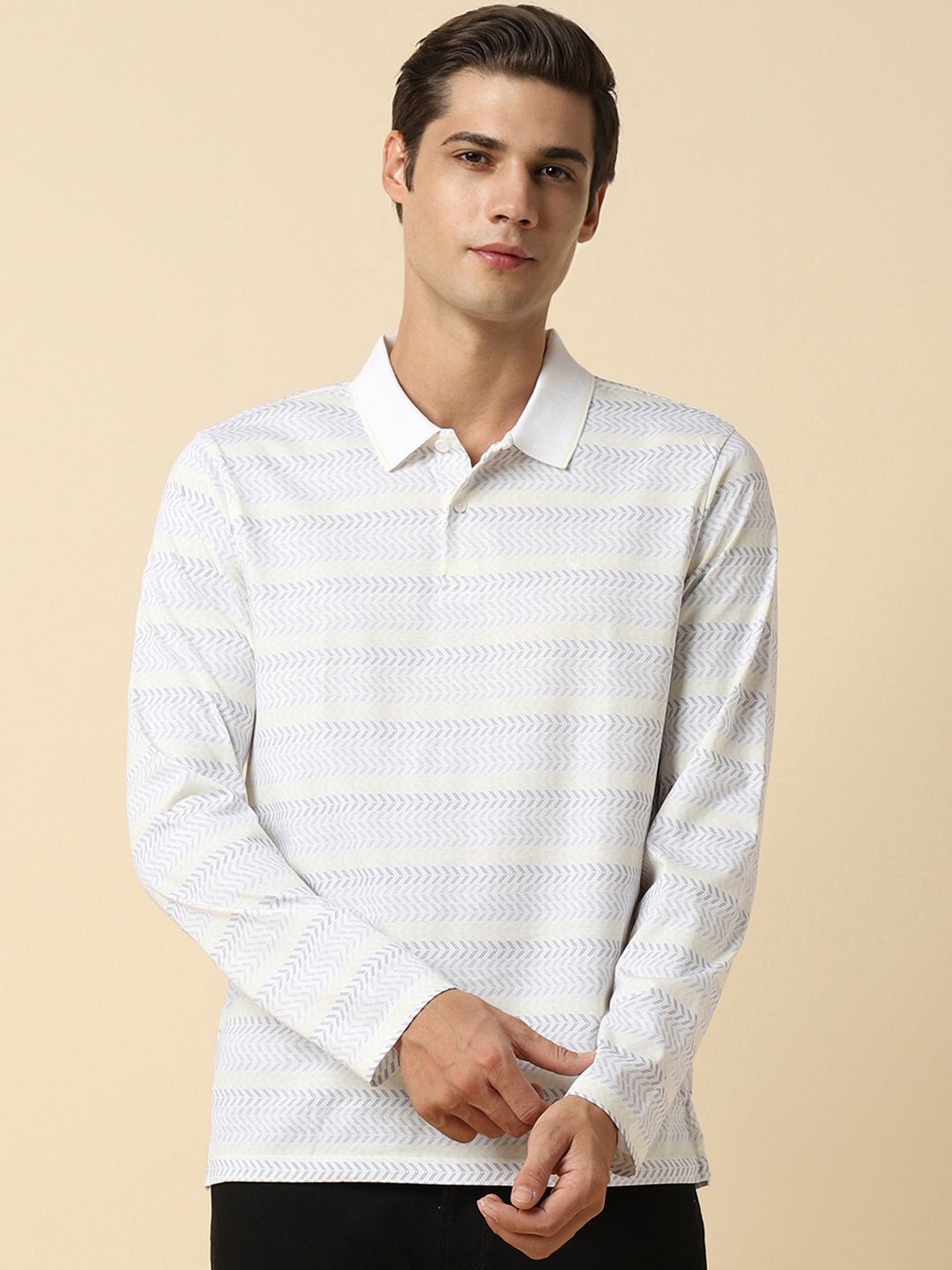 

Allen Solly Striped Polo Collar Cotton T-shirt, White