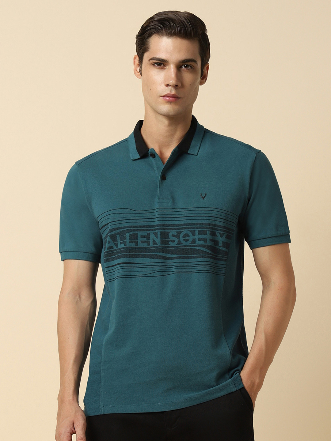 

Allen Solly Typography Printed Polo Collar Cotton T-shirt, Blue