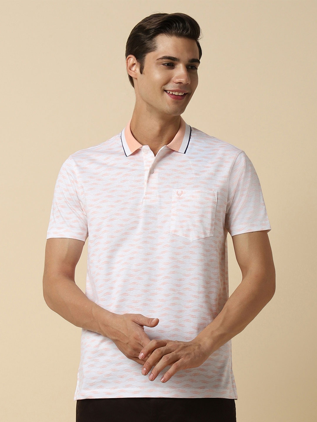

Allen Solly Abstract Printed Polo Collar Cotton T-shirt, White