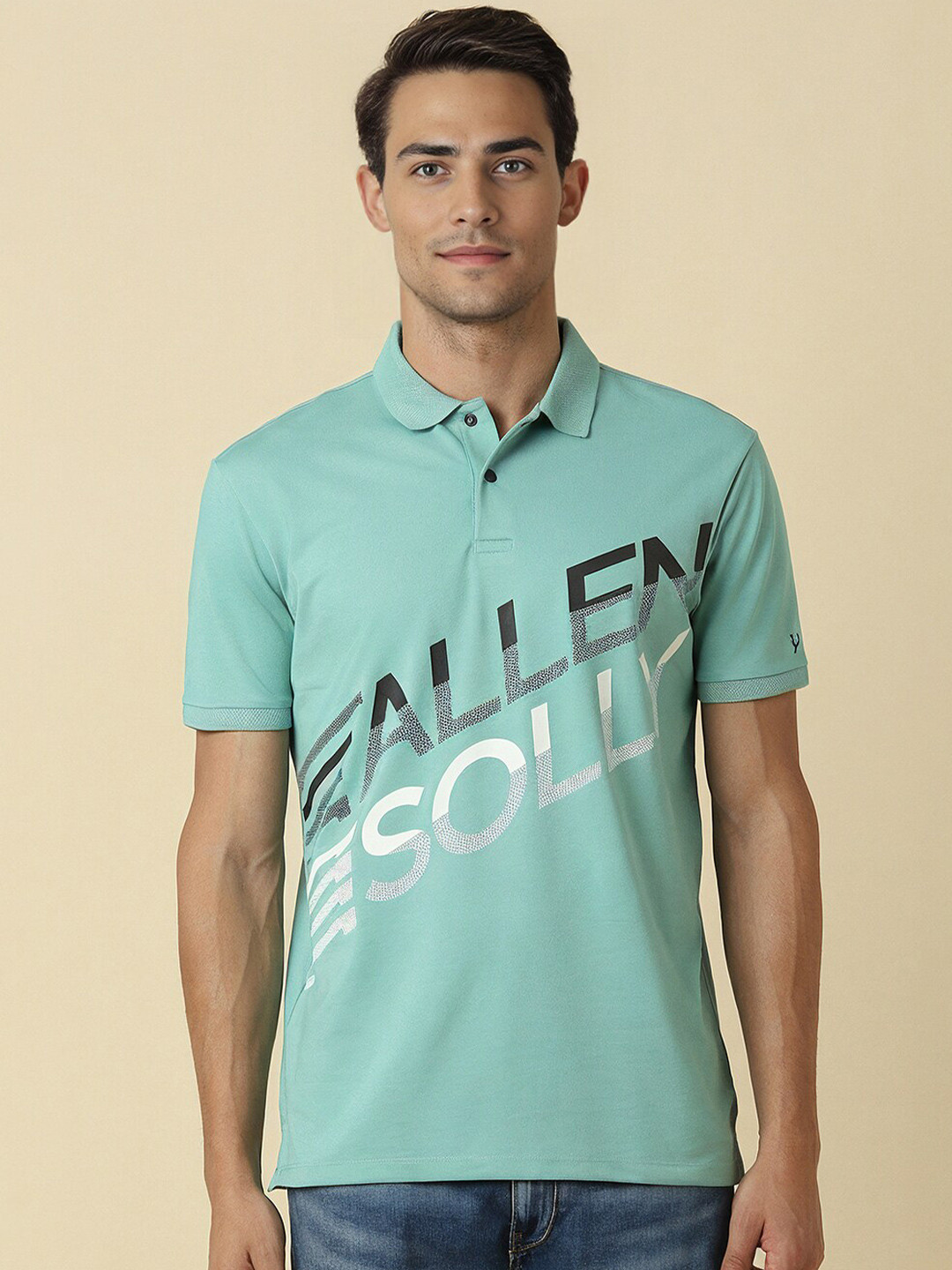

Allen Solly Typography Printed Polo Collar Cotton T-shirt, Green