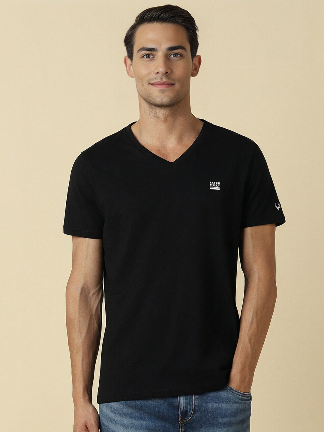 

Allen Solly V-Neck Cotton Regular Fit T-shirt, Black
