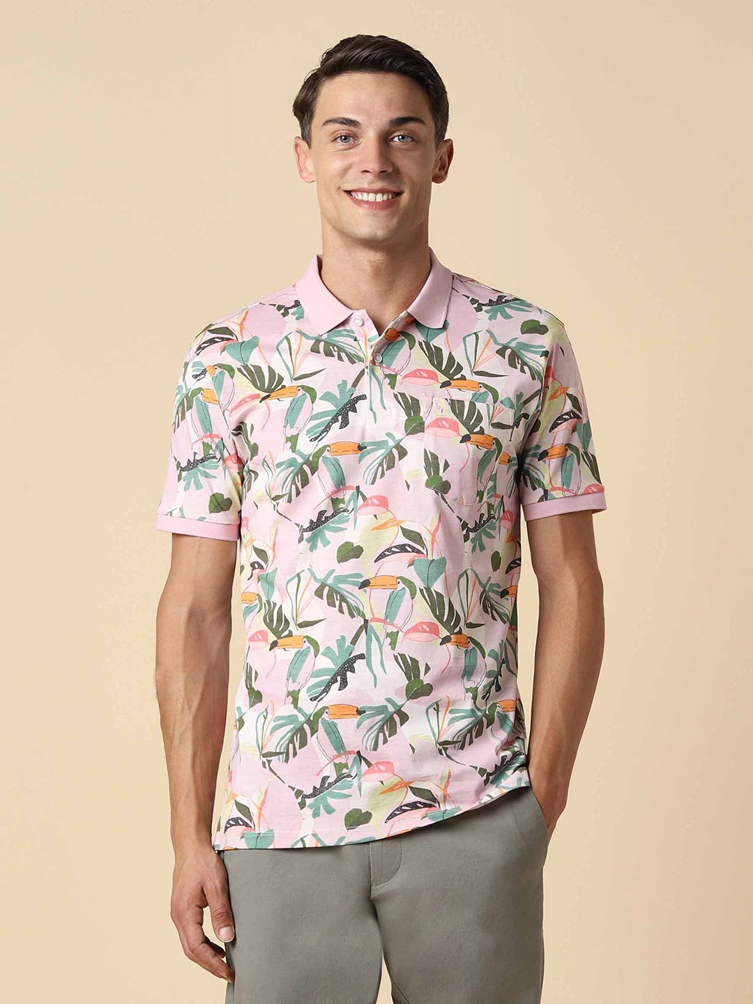 

Allen Solly Tropical Printed Polo Collar Cotton T-shirt, Pink