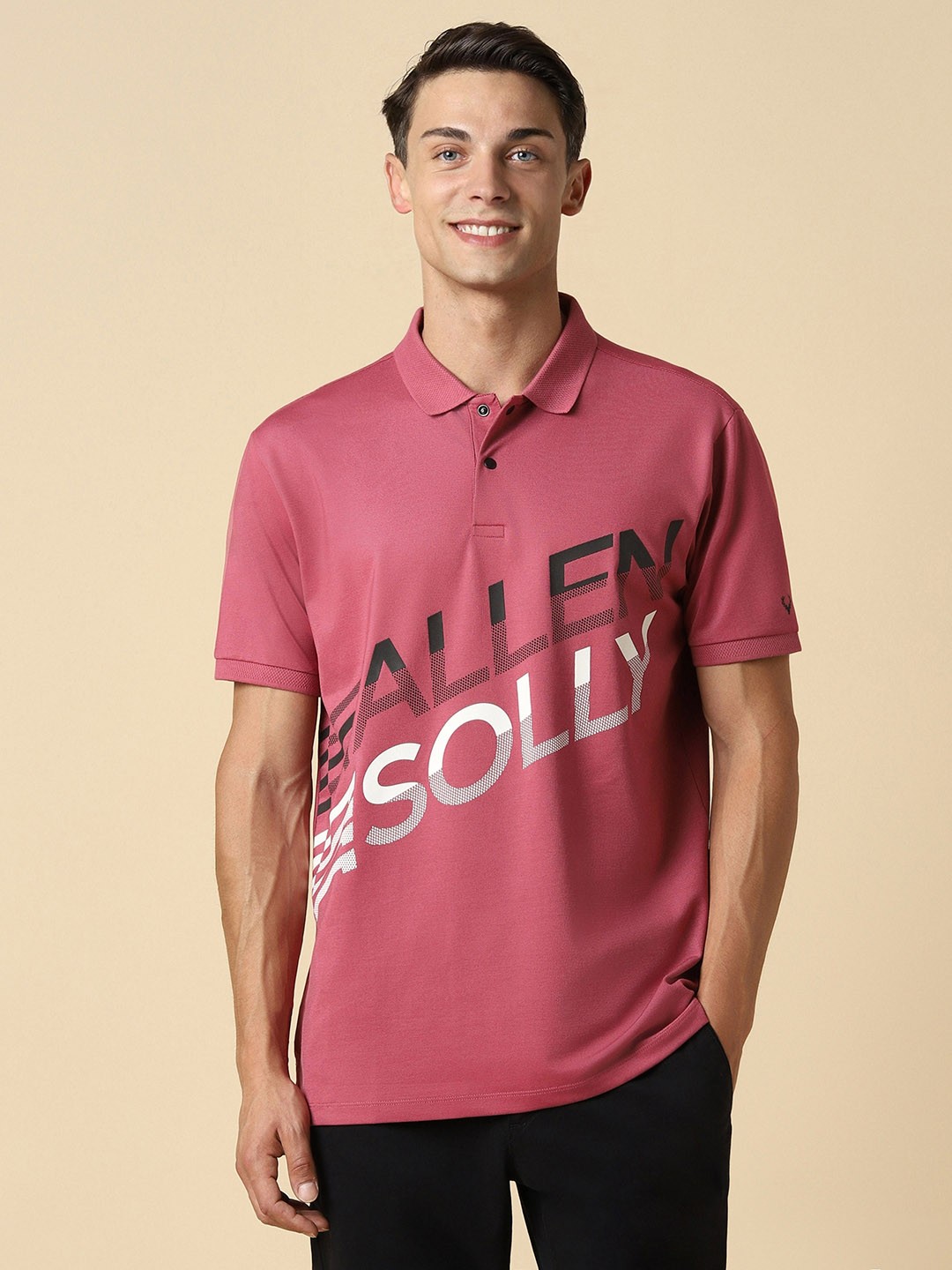 

Allen Solly Typography Printed Polo Collar Pure Cotton T-shirt, Pink