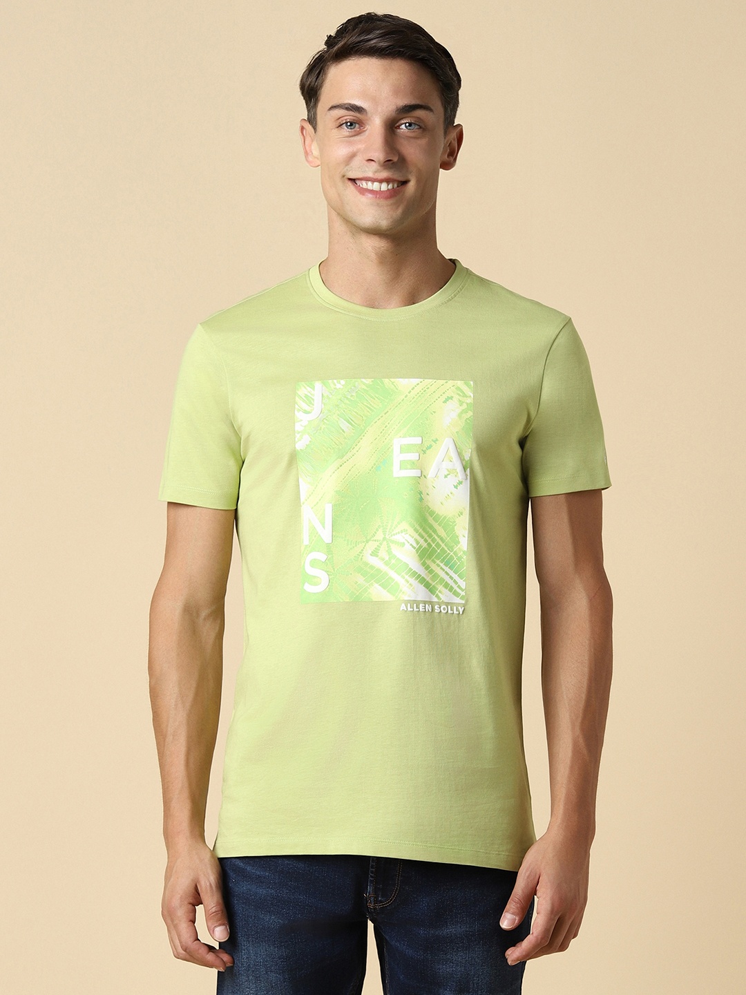 

Allen Solly Floral Printed Cotton Slim Fit T-shirt, Green