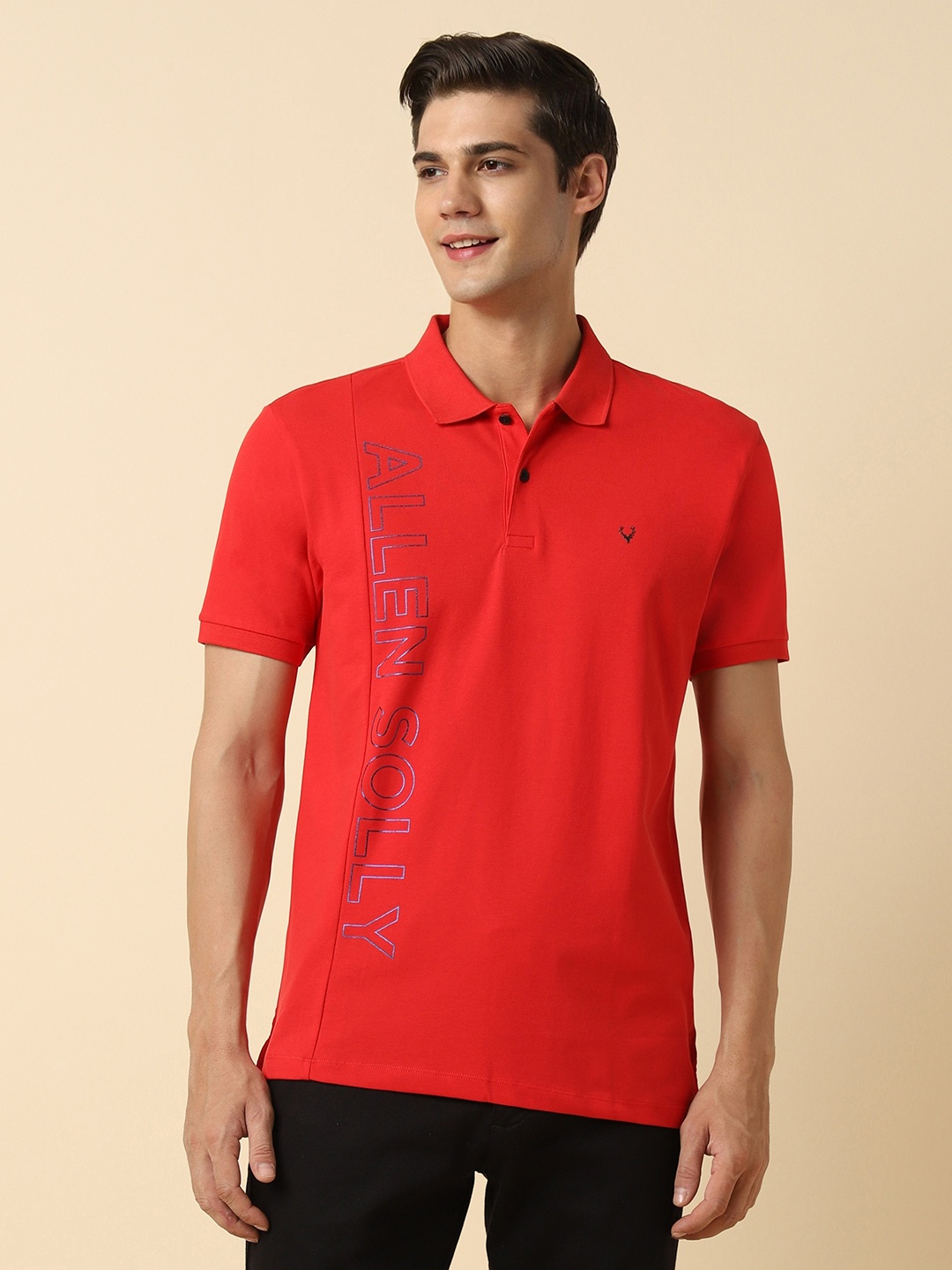 

Allen Solly Typography Printed Polo Collar Cotton T-shirt, Red
