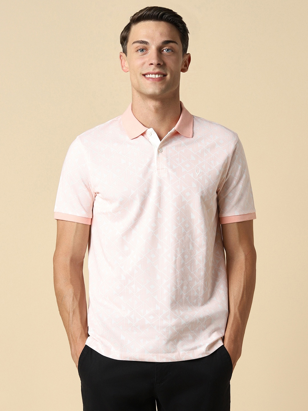 

Allen Solly Floral Printed Polo Collar Cotton T-shirt, Pink